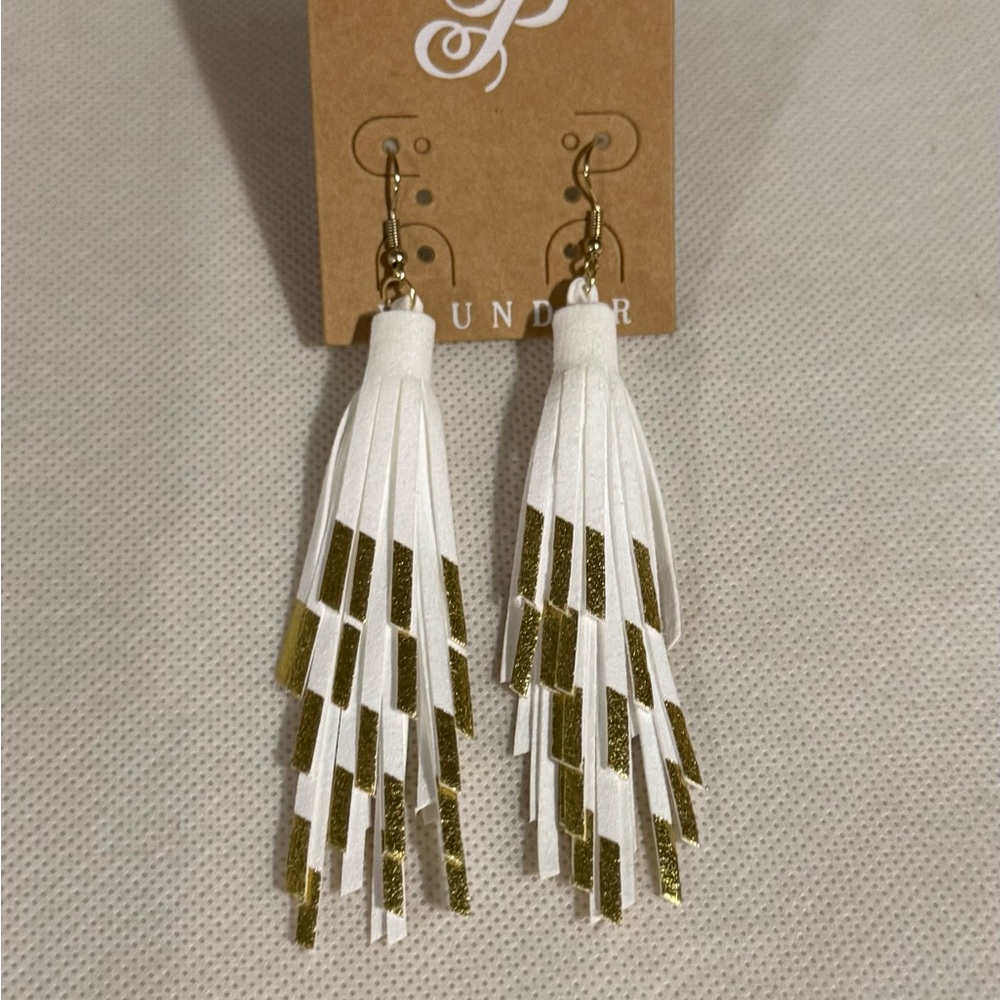 Plunder White and Gold Layered Tassel Earrings